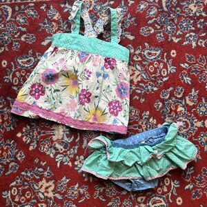 Matilda Jane Girls 12-24 Months Floral Tunic and Frilly Polka Dot Bloomer Outfit